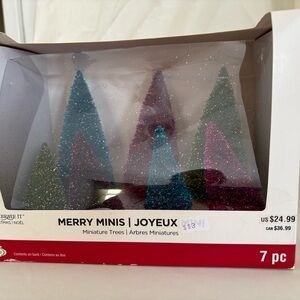 Celebrate It Merry Minis Holiday Trees White and Red Packaging, vintage